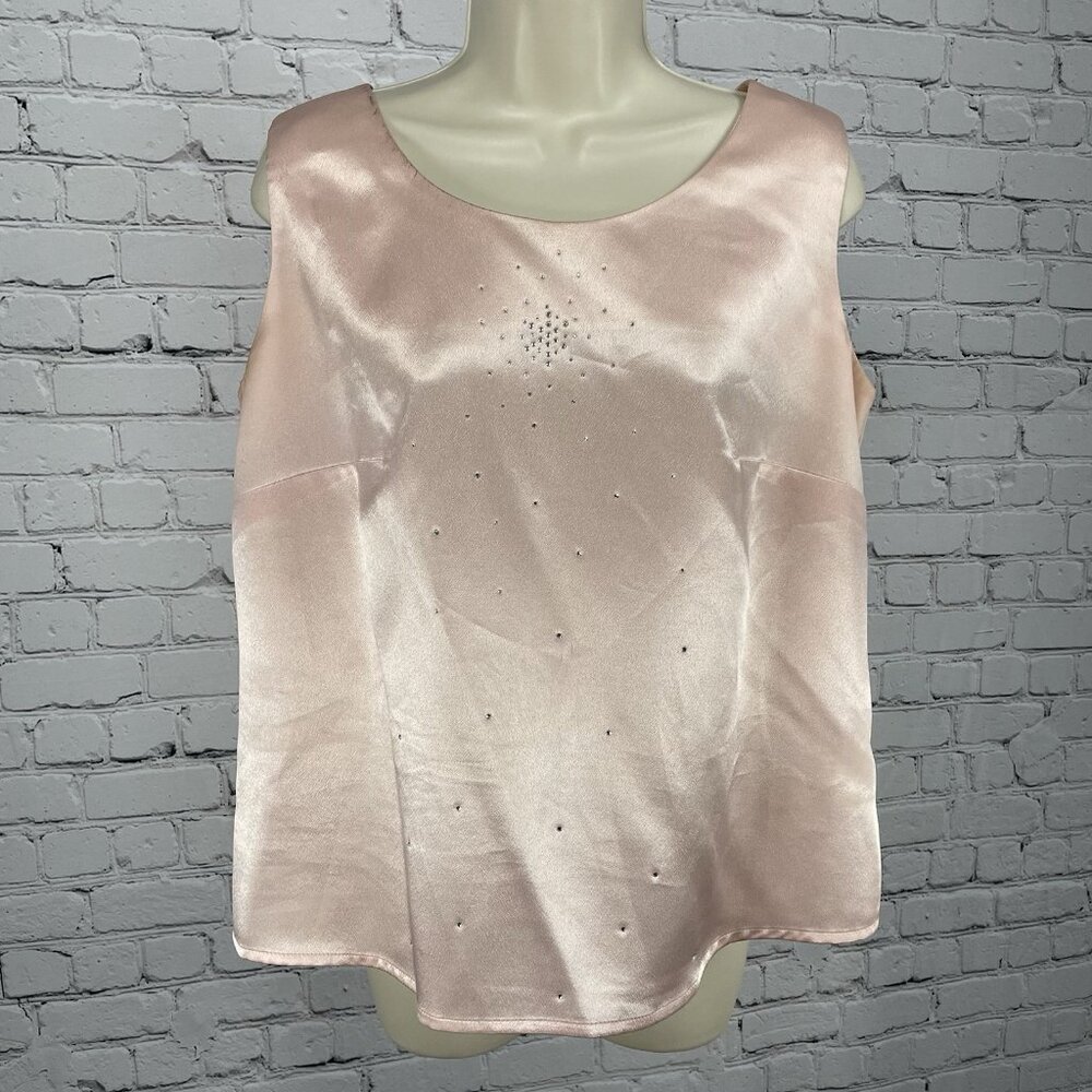 VTG Clara Clara By Vinette Pink Rhinestone Accent Sleeveless Blouse Top Size 10